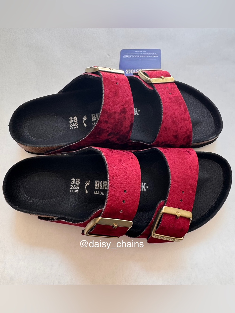 Birkenstock Burgundy Velvet Arizona Slide Sandals - Picture 4 of 5